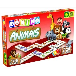 Brinquedo pedagogico domino animais 65 cx papel iob