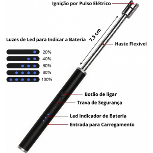 Acendedor p/fogao recarregavel c/cabo 26cm c/ 1 pç top mix