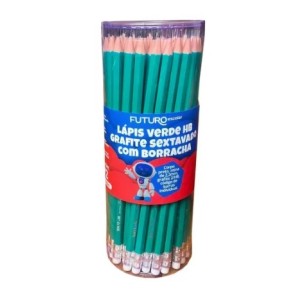 Lápis sextavado hb verde c/ borracha c/72 pçs fe092214 futuro