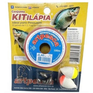 Kit tilápia 2314 cartela c/ linha 0,40 c/100 mts+ 6 anzois + 2boias + 4 chumbadas artpesca