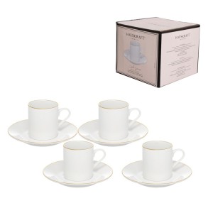 Conjunto de xícaras para café 4 peças porcelana royal 90ml branco com borda dourada jgxc082