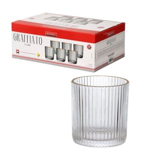 Copo baixo de vidro graffiato borda dourada 320ml c/6pçs cpbx053/gd
