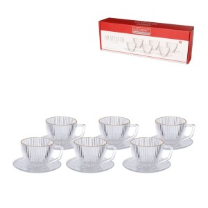 Jogo xícaras chá graffiatto c/6pçs 230ml transparente borda dourada jgxc065/gd