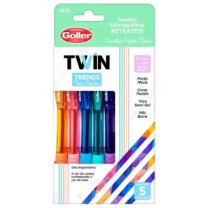 caneta esferográfica retrátil twin trends 6676 g-1676 c/5 cores goller