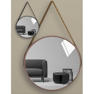 Espelho de pendurar emoldurado redondo com alça dourado 8757 2w import