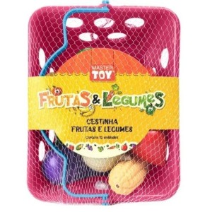 Brinquedo kit c/1 cestinha rosa + 6frutas +6 legumes xis097 mastertoy