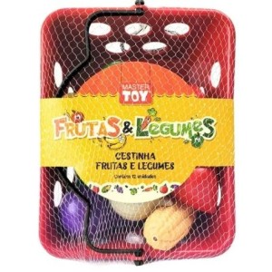 Brinquedo kit c/ 1 cestinha vermelha+6 frutas +6 legumes xis0449 mastertoy