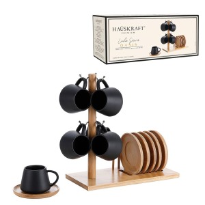 Xícara para café oasis preto suporte 90ml c/7 pçs pcln-233pt